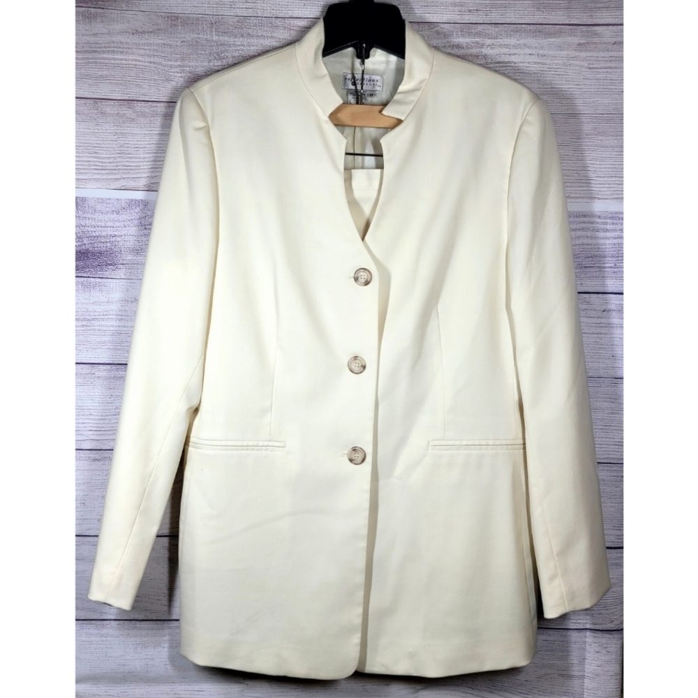 Reflections By Spiegel 2 Piece Suit Blazer Skirt Size 12 Cream Careerwear Church